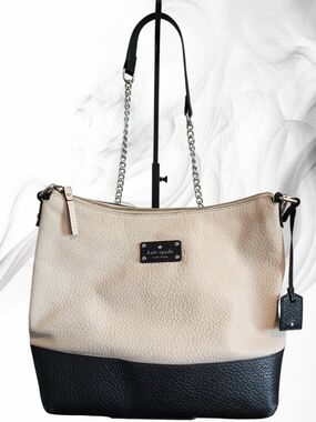 kate spade Cream and Black Pebble Leather Shoulder Bag.